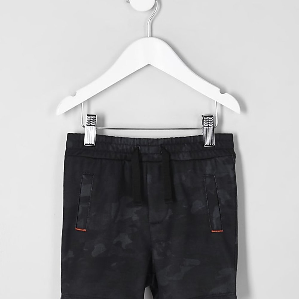 River Island Boys Black Camo Drawstring Waist Jersey Shorts